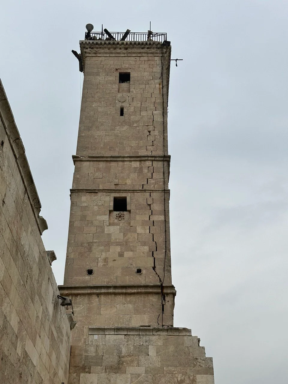 a minaret belong to a mosque inside Aleppo Citadel which affected by the earthquake