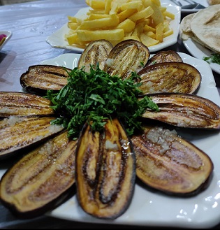 Vegetarian dish: fried eggplant