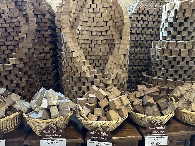 Soap of Aleppo on racks in well-aerated arches