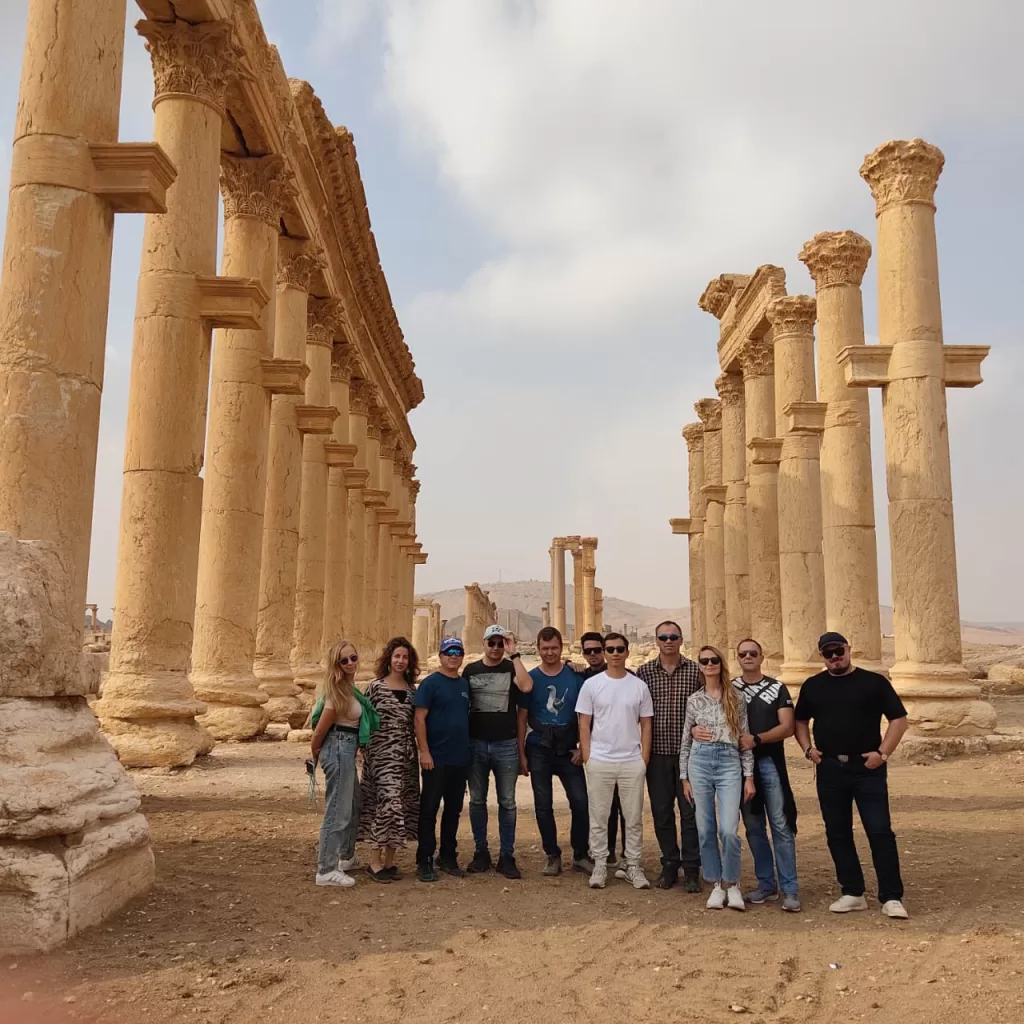 Russian and Polish tourists visiting Palmyra, Syria