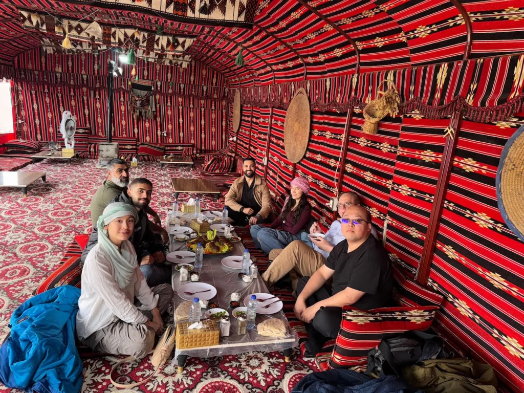 Group of travelers having lunch in Palmyra